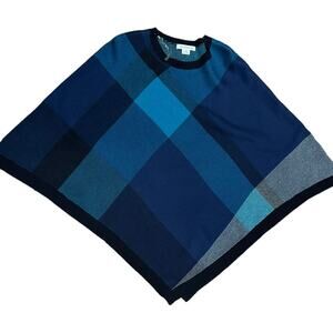 Liz Claiborne L/XL Blue Pullover Sweater Cape/Shawl in a Blue Plaid NWT